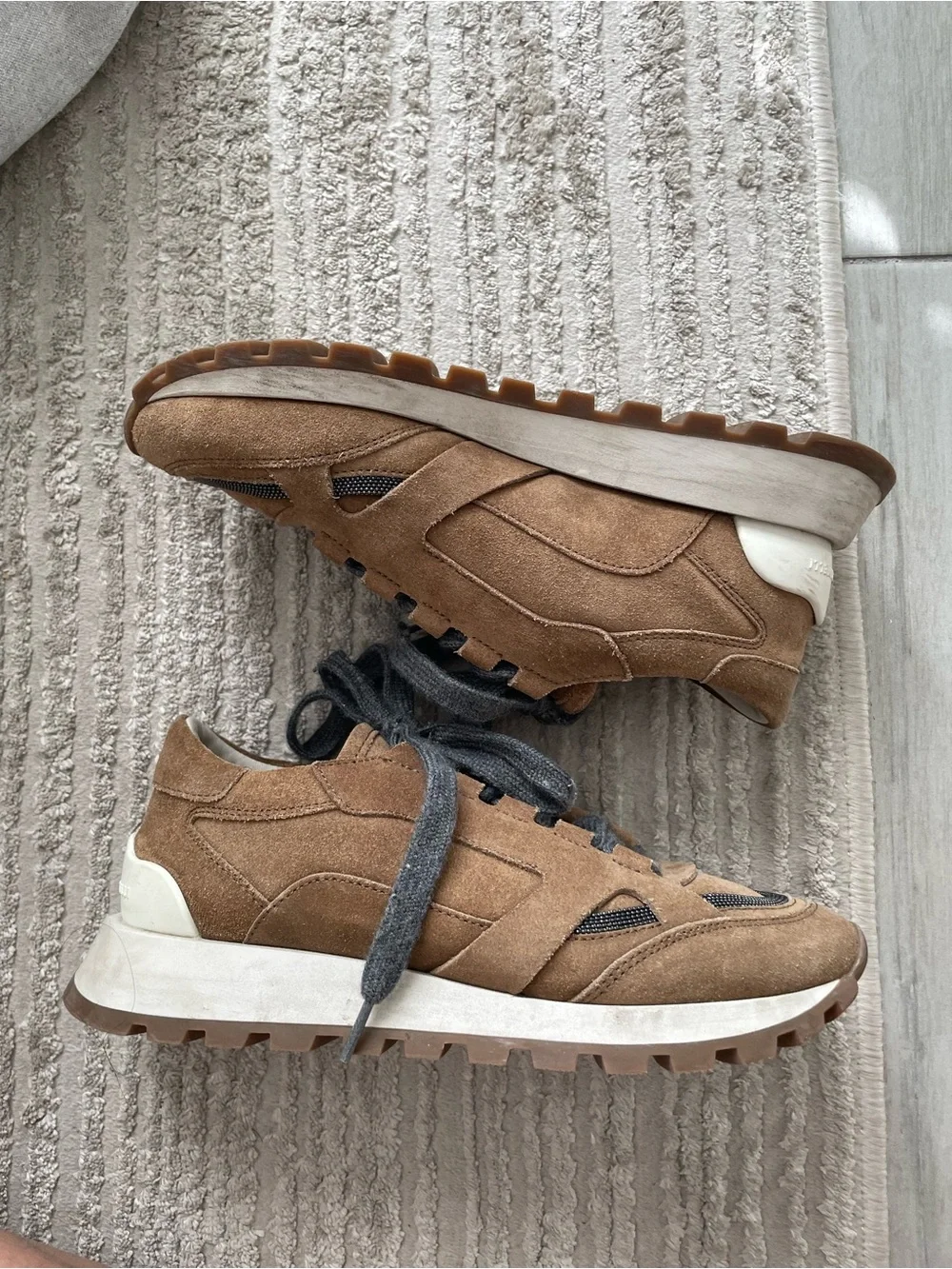 Brunello Cucinelli - Suede runners with Monili Copper Low Top Sneakers